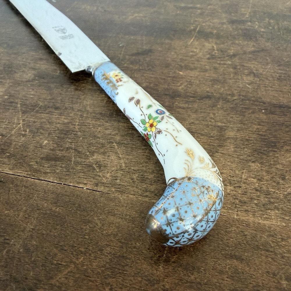 Vintage Prill Sheffield England Porcelain Carving Knife Floral Chintz Blue